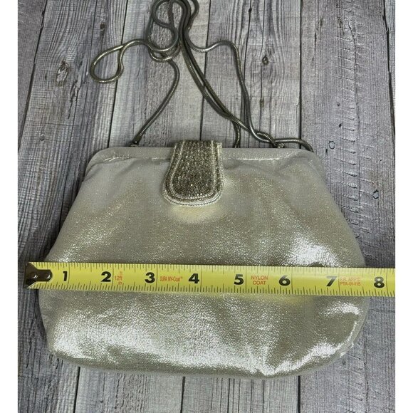 Vintage La Regale Silver Beaded Evening Handbag Snap Closure Chain Strap - Picture 10 of 11